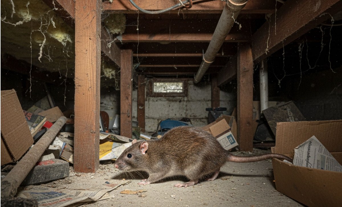 rat in moist crawl space